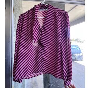 Vintage pink striped Loubella button down blouse size 8